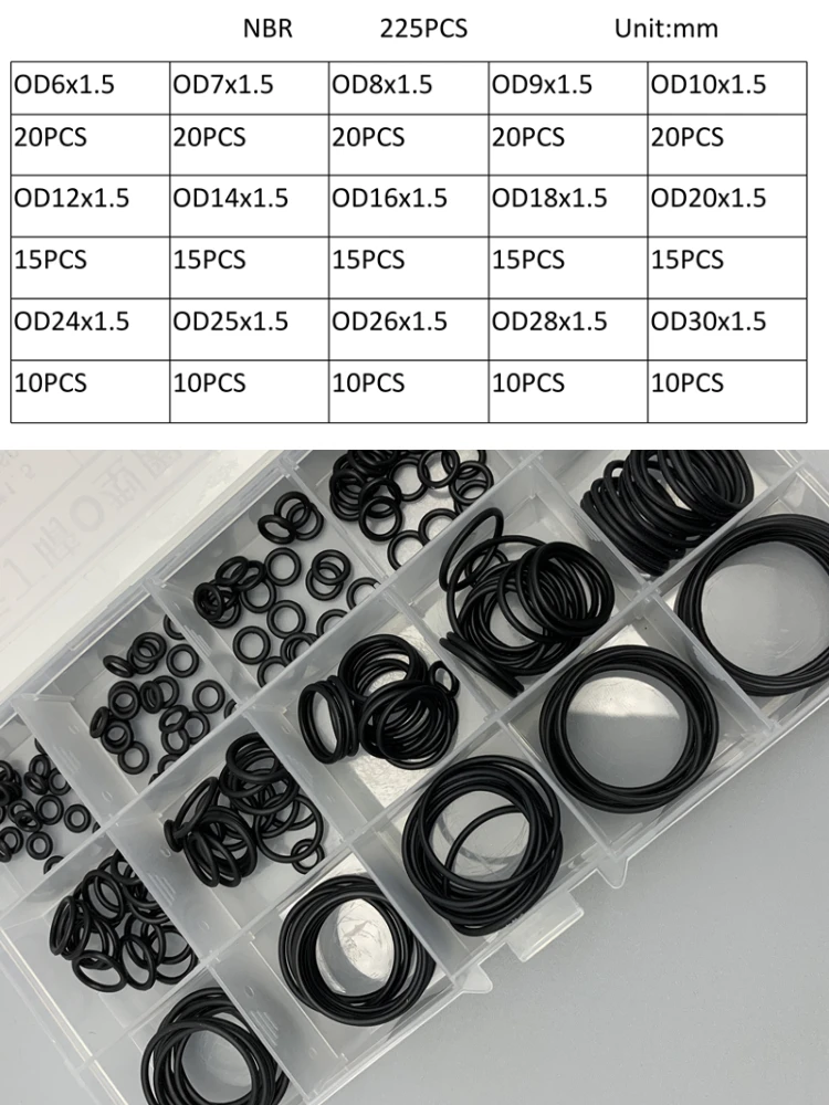 225 Pcs OD 6-30mm NBR O Ring K - Auto Repair Cs 评论和价格
